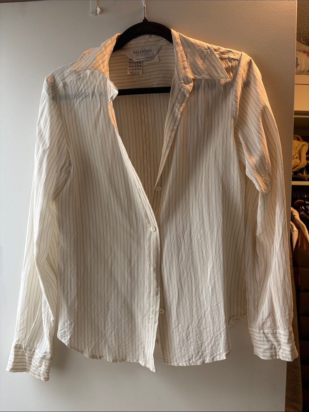 MaxMara Cream and Gray Pinstripe Button-Down Shirt